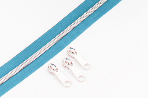 Endlosreißverschluss metallisiert petrol/ silber (1m)